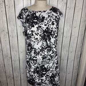 WHBM XL Black & White Floral Ruched Matte Jersey Tunic Top 570198259